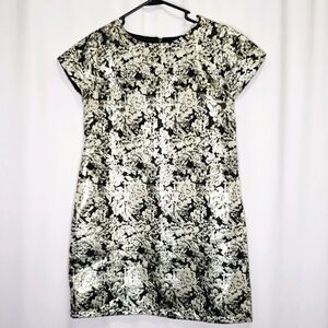 Xhilaration Women’s Metallic Floral Brocade Shift Dress Black Gold Cocktail